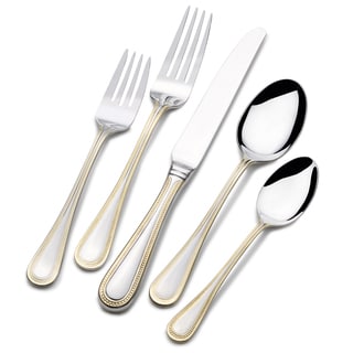 St. James 65-piece Stainless Steel Beaded Gold Accent Flatware Set