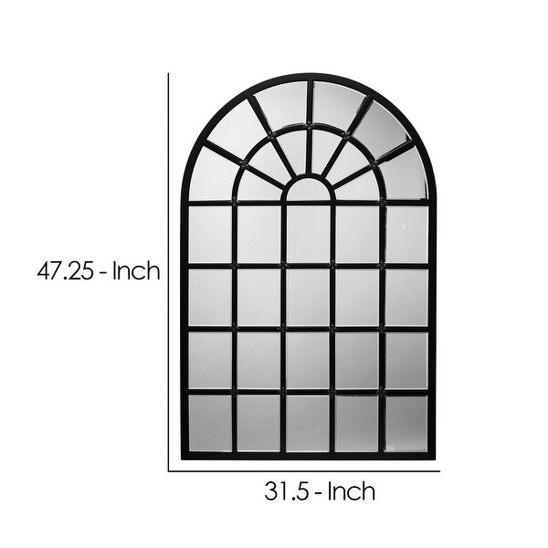 Mirror with Arch Metal Frame and Grid Design,Black and Silver