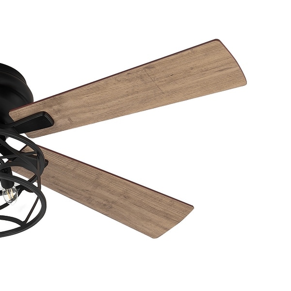 52-IN Black Flush Mount Ceiling Fan with Light Kit and Pull Chain(5 blade)