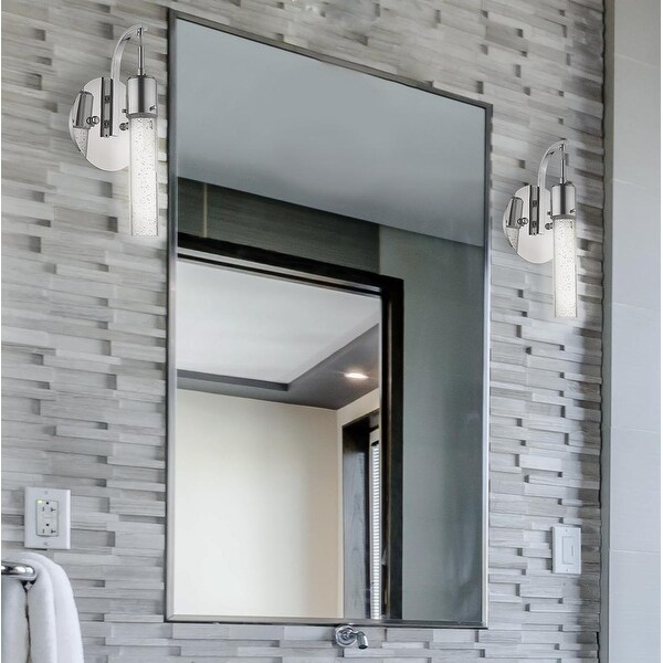 1- Light Polished Nickel Bubble Glass Indoor Light Fixture Wall Sconce - Silver - N/A