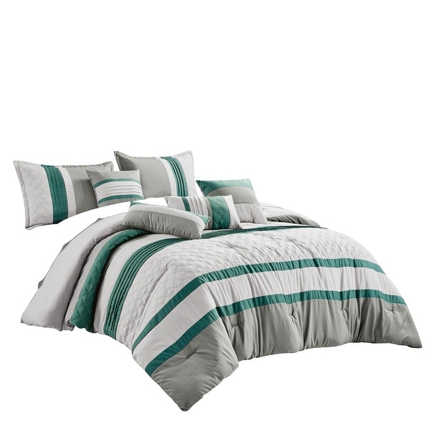 Wellco Bedding Comforter Set Bed In A Bag - 7 Piece Luxury Bedding Sets - Oversized Bedroom Comforters, Green