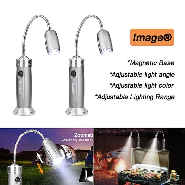 IMAGE BBQ Grill Light Portable Adjustable LED Magnetic Base Barbecue Lamp (2 Pack)