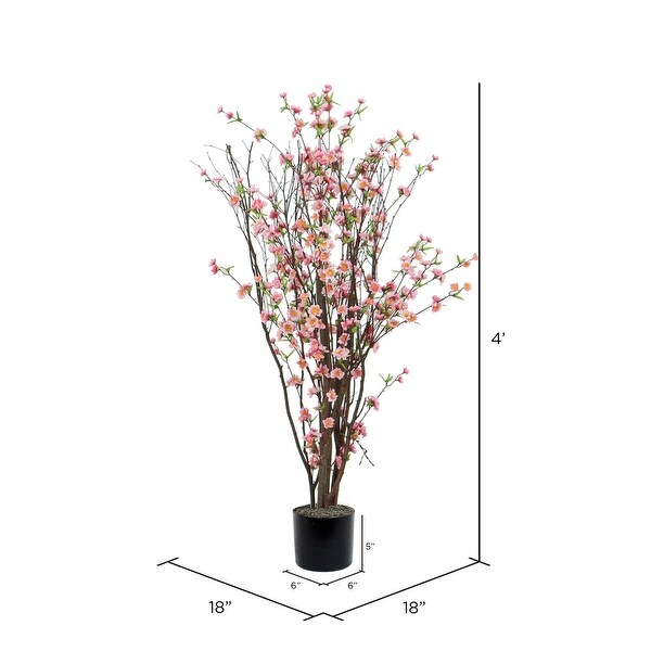 Vickerman 4' Artificial Hot Pink Blossom Tree in Black Planters Pot.