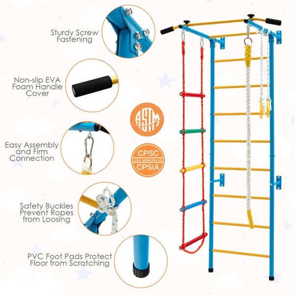5 In 1 Kids Indoor Gym Playground Swedish Wall Ladder-Yellow - 42"x 32.5"x 88" (L x W x H)