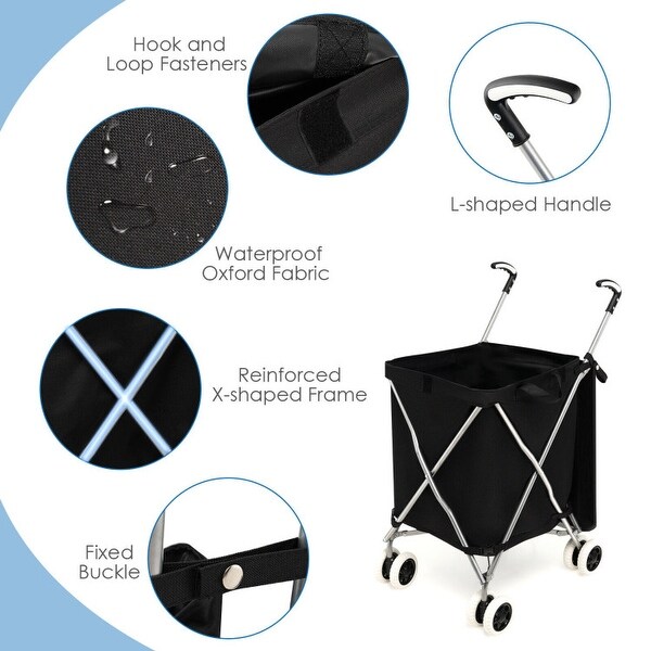 Folding Shopping Utility Cart with Water-Resistant Removable Canvas Bag - 26" x 18" x 37"(L x W x H)
