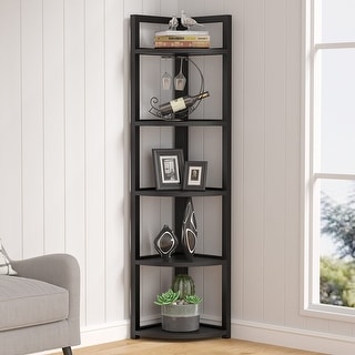 5 Tier Corner Shelves, Rustic Industrial Corner Bookshelf Bookcase