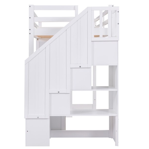 Twin Size Loft Bed with Wardrobe Stairs Desk Storage