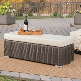 Outdoor Wicker Bench with Cushion, Multibrown