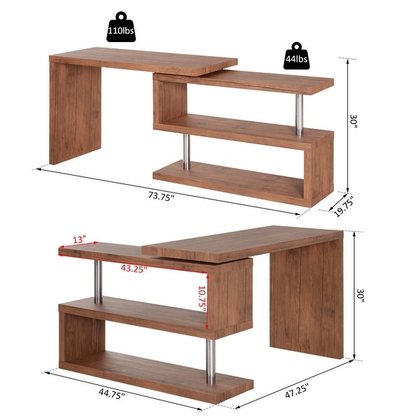 HOMCOM 75" Modern Corner Rotating Combo L-Shaped Computer Desk Workstation with 2 Storage Shelves