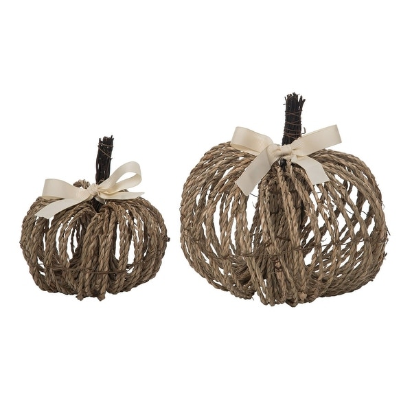 Set of 2 Brown Twine Bundle Pumpkin Fall Decorations 6.75"