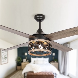 52-inch Industrial 3-Light Matte Black LED Ceiling Fan with Remote