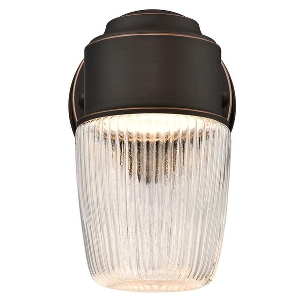 Westinghouse One-Light LED Outdoor Wall Fixture with Dusk to Dawn Sensor, Oil Rubbed Bronze Finish with Clear Ribbed Glass