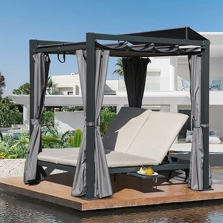 Outdoor Patio Aluminum Daybed with Double Chaise Lounge