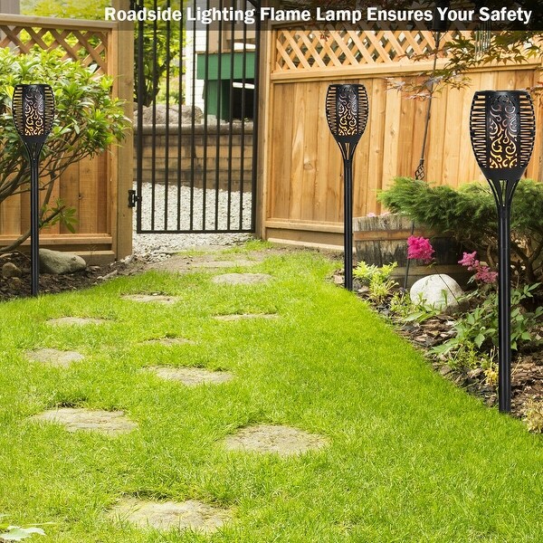 4 Pcs Solar Waterproof Flickering Dancing Flame Lamp - 5" D x 31-43.5" H