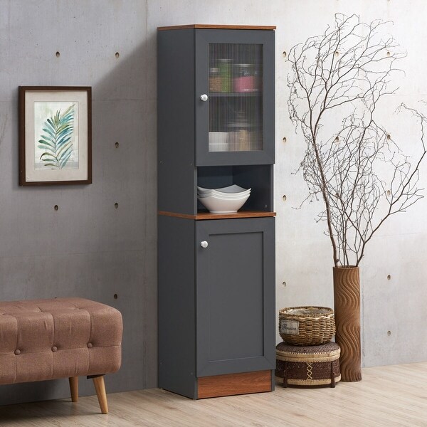 Hodedah 63" Tall Slim Open Shelf Plus Storage Kitchen Pantry - Grey - 14.17"Lx15.75"Wx63"H