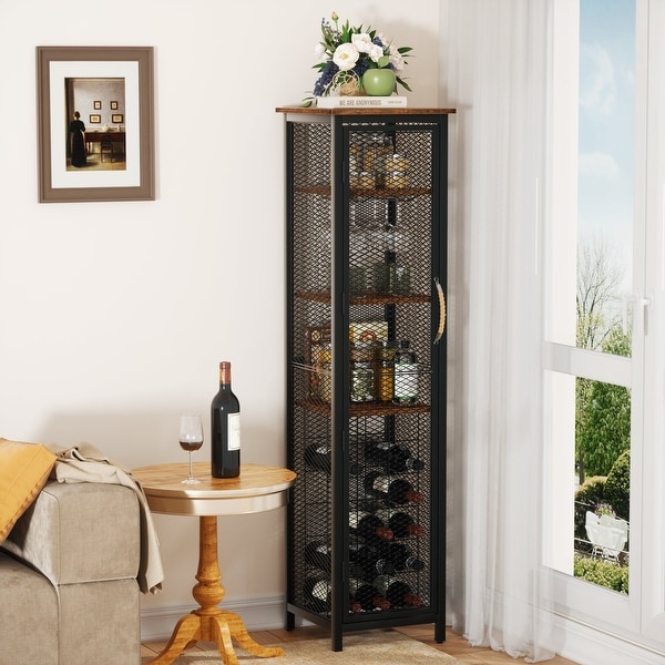 Freestanding Wine Rack Bar Cabinet 18 Bottles Wine Rack/2 Rows Glass Holder