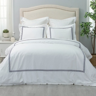 Wholelinens Hotel Collection Cotton Sateen 3 Piece Duvet Set with Satin Stitching