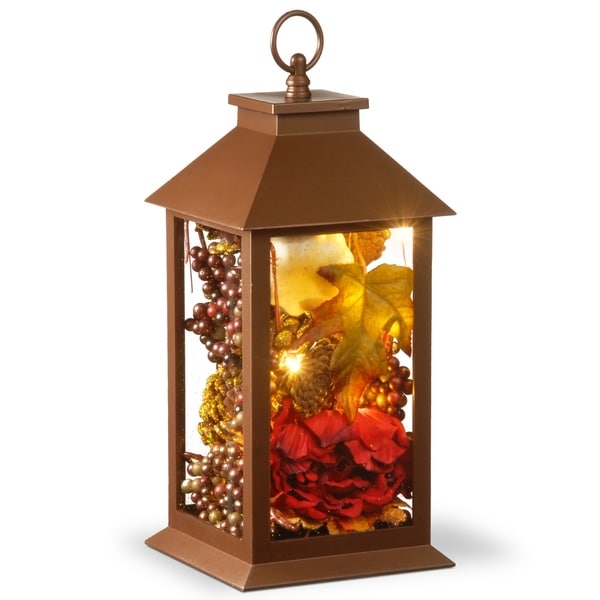 15" Autumn Lantern Décor with LED Lights