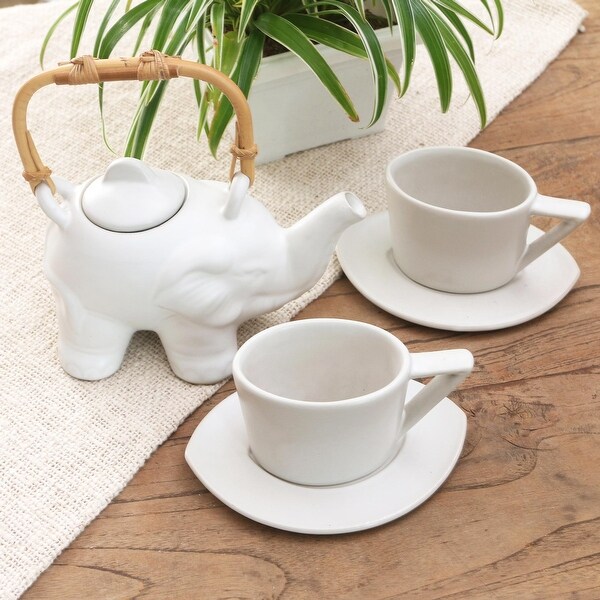Novica Handmade Elephant Tea Ceramic Tea Set For Two (5 Pcs)