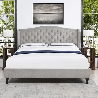 Coverley Fabric Upholstered Tufted Wingback Shelter Platform Bed