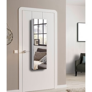 The Door/Wall Jewelry Cabinet Organizer with Mirror and LED Light - White