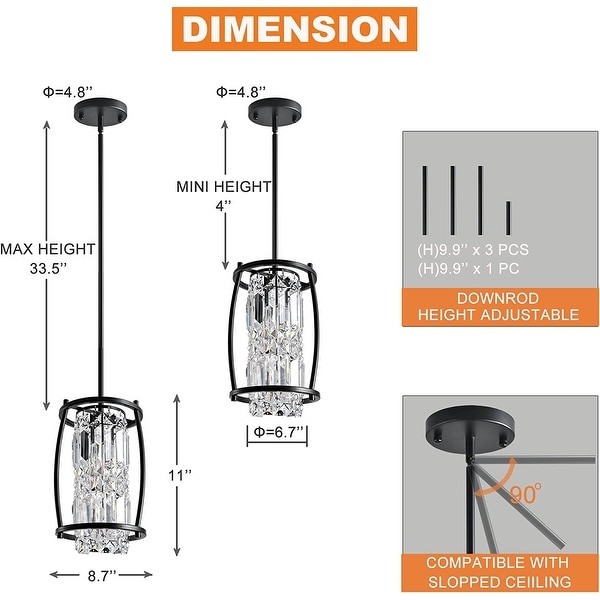 Vintage dining room pendant light farmhouse black pendant light crystal semi flush mount ceiling hanging light