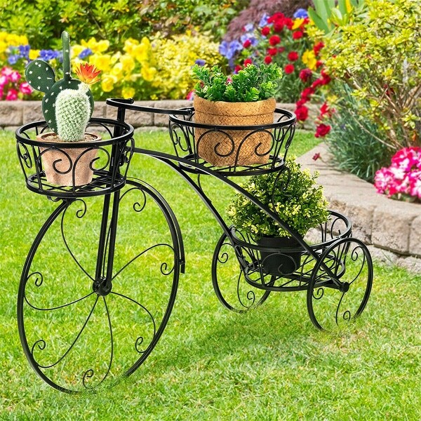 Tricycle Iron Planter Stand 3 Potted Plant Flower Pot Rack - 32.3" x 9.7" x 19.9"