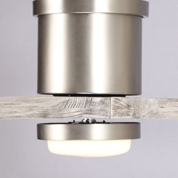 52" Wood 3-Blade Nickel LED Flush Mount Ceiling Fan with Remote