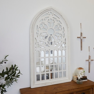 White Wood Carved Wall Mirror with Arched Window Panes - 1.60W x 27.50L x 51.50L