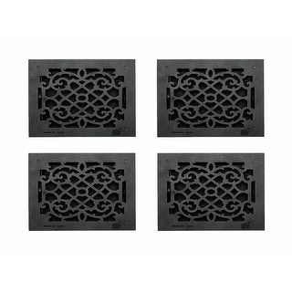 Black Floor Air Vent Heat Register with Louver Heavy Cast Aluminium Vintage Victorian Upscale Decor Duct 10 In. x 12 " Pack of 4