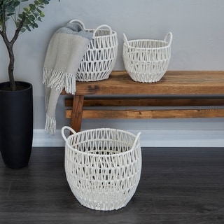 White Cotton Handmade Storage Basket with Handles