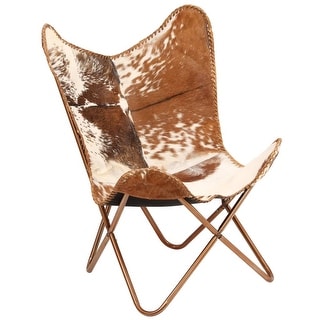 vidaXL Butterfly Chair Brown and White Genuine Goat Leather - 29.1" x 26" x 35.4"