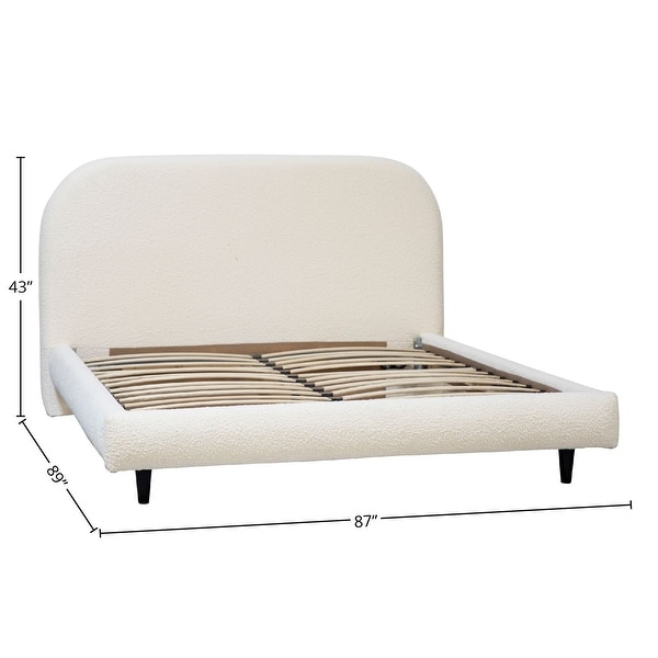 Allison Natural White Boucle Curved Panel Headboard Platform Bed
