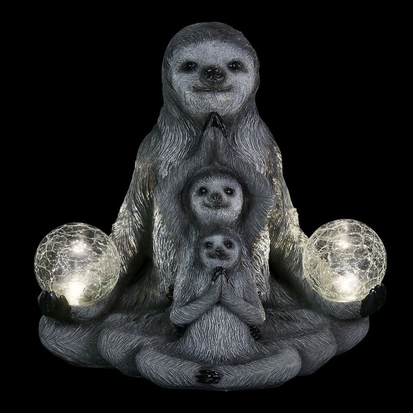 Exhart Solar Three Meditating Sloths in Lotus Position with Two LED Crackle Balls Statuary, 10 Inch
