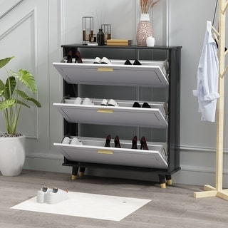 24-Pair Shoe Storage Cabinet with 3 Flip Drawers Grey by Kerrogee