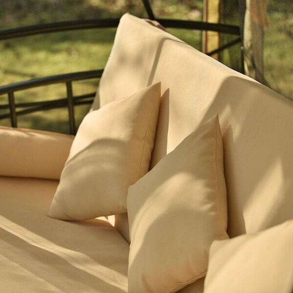 8.9'x 5.9' Outdoor Gazebo with Convertible Swing Bench, Double Roof Soft Canopy Garden Backyard Gazebo with Mosquito Netting