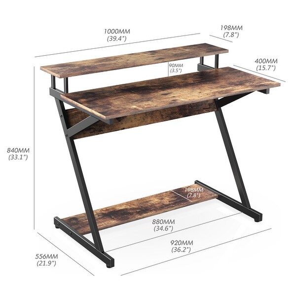 FITUEYES Computer Desk with Monitor Stand Gaming Table with Hutch