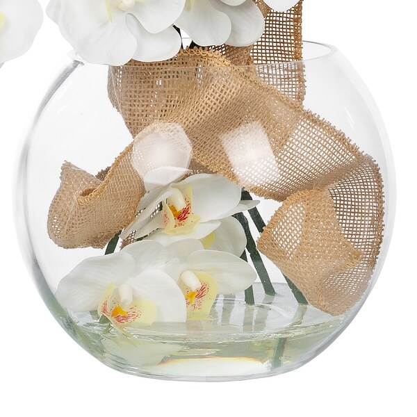 8 Pieces Nearly Natural Plastic Phalaenopsis Silk Orchid in Glass Vase - 20.87" H x 27.56" W x 9.84" D