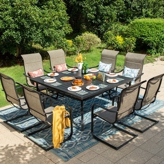 9 Pieces Patio Dining Set, 60 Inch Square Metal Table and Sling Dining Chairs