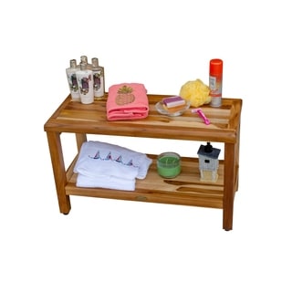 EcoDecors Eleganto 29" Solid Teak Shower Bench With Shelf - EarthyTeak Finish