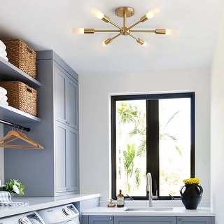 6 - Light Modern Industrial Sputnik Semi-Flush Mount Ceiling Light - N/A