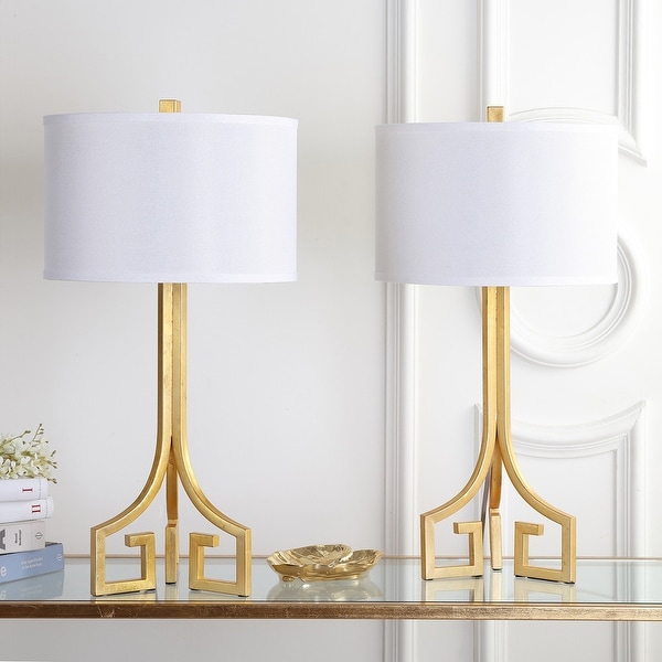 SAFAVIEH Lighting 27-inch Arabelle Hardback Gold Table Lamp (Set of 2) - 14"x14"x27.5"