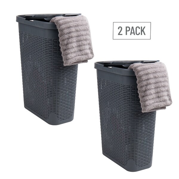 Mind Reader Basket Collection, Slim Laundry Hamper, 40 Liter (15kg/33lbs) Capacity, Cut Out Handles, Attached Hinged Lid