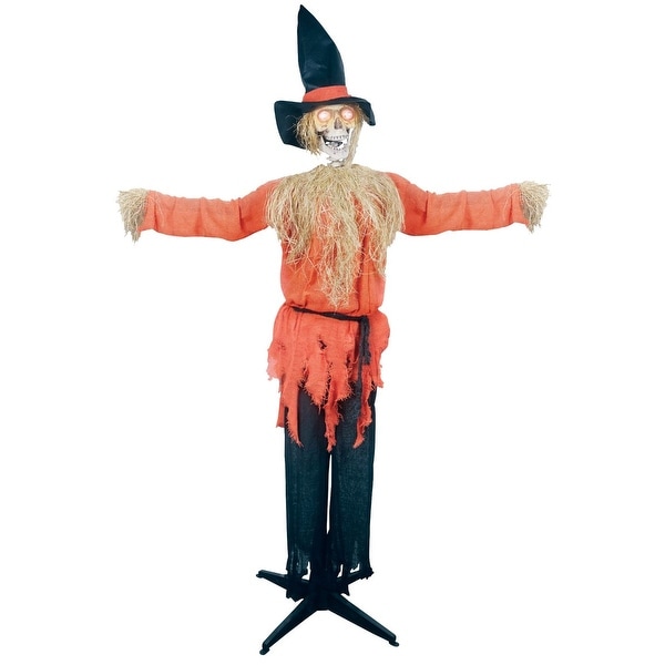 6' Orange and Black Animated Standing Scarecrow Halloween Prop