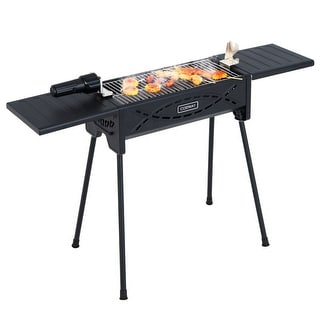 Portable Charcoal Grill with Electric Roasting Fork-Black - 42.5" x 16" x 29.5"(L x W x H)