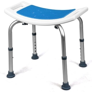 Shower Stool 6 Adjustable Height Non-Slip Padded Blue Seat - 20" x 12.5" x 15"-20" (L x W x H)
