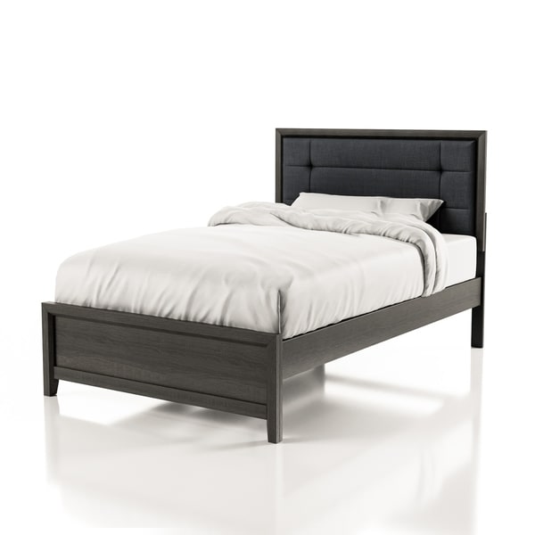 Aury Rustic Grey Solid Wood Tufted Panel Bed by Furniture of America