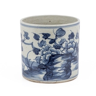 Dynasty Blue And White Orchid Pot Bird Floral Motif