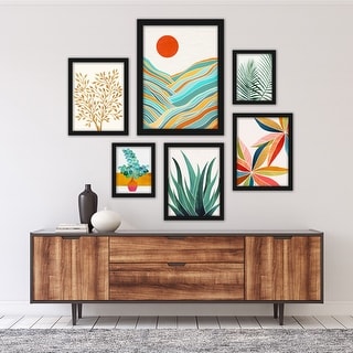 Modern Tropical Greenery 6 Piece Framed Print Gallery Wall Art Set