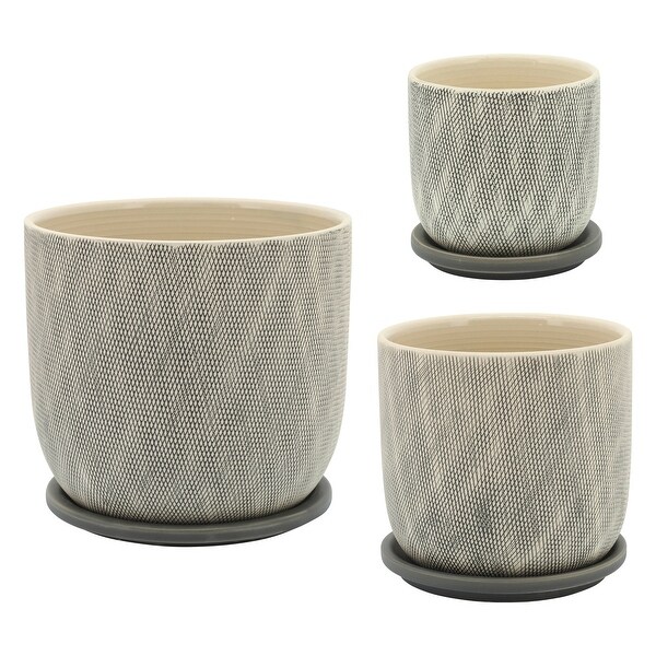 8" Mesh Planter with Saucer, Gray 7.0"H - 8.0" x 8.0" x 7.0"